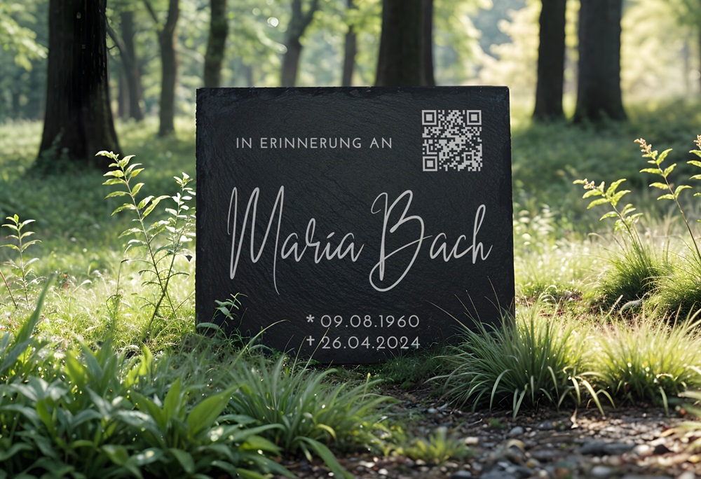 Grave badge with QR code on the gravestone