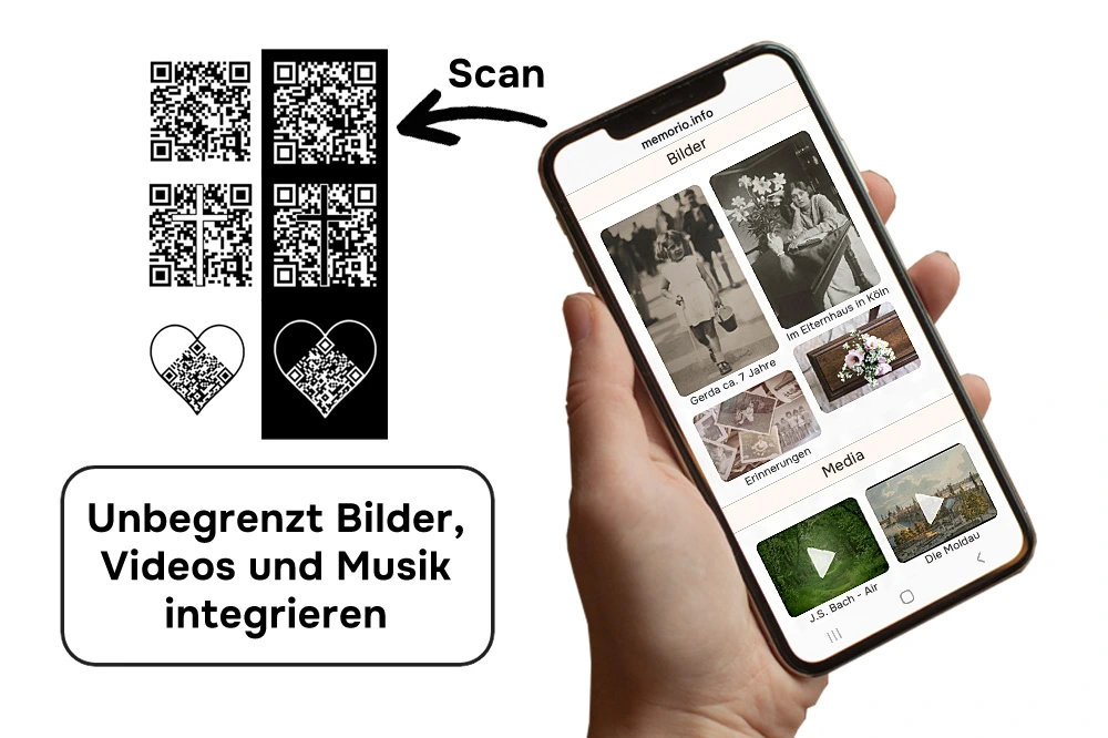 Bilder, Videos und Musik unbegrenzt in die Gedenkseite integrieren