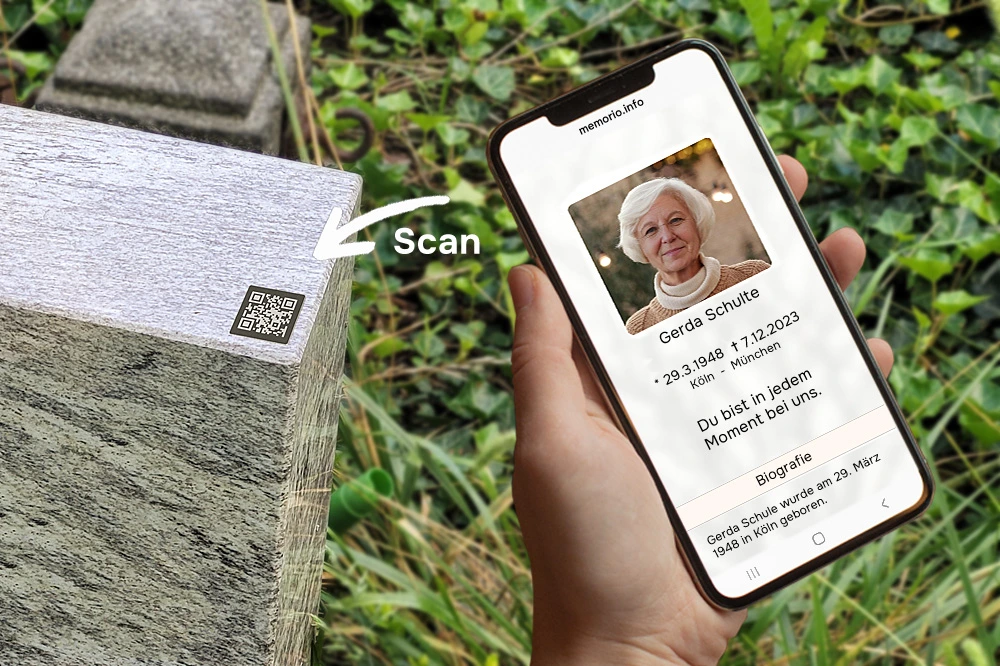 Durch scan des QR-Codes am Grab, gelangt man zur Gedenkseite