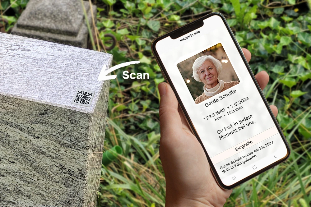 Durch scan des QR-Codes am Grab, gelangt man zur Gedenkseite