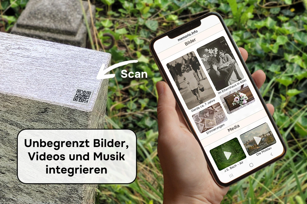 Bilder, Videos und Musik unbegrenzt in die Gedenkseite integrieren