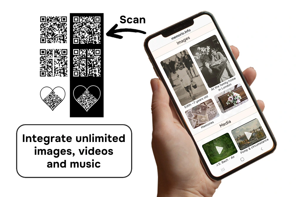 Integrate unlimited images, videos and music into the memorial page