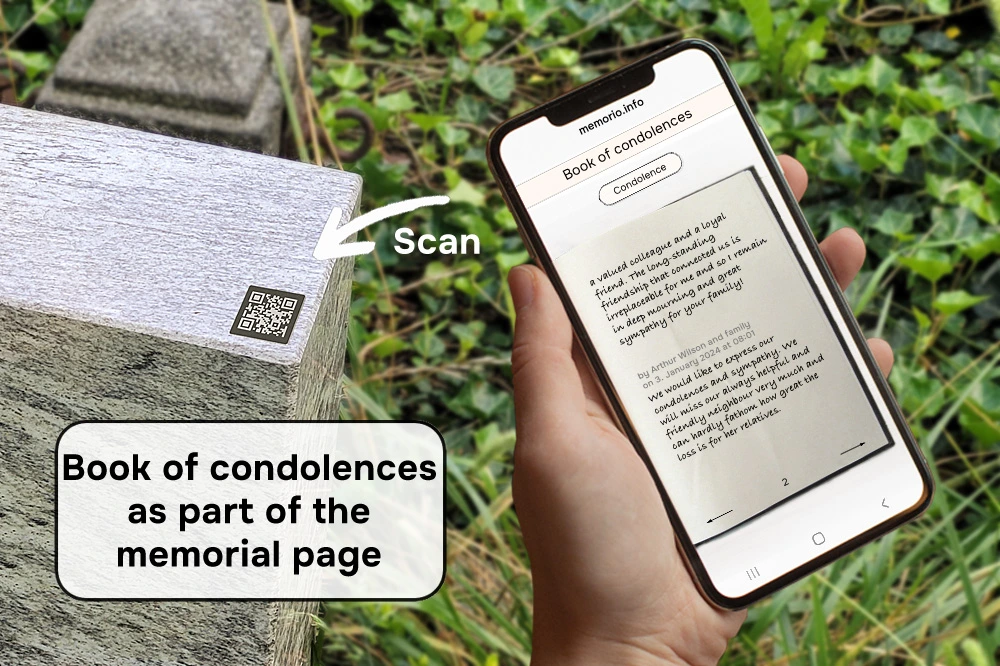 Book of condolences as part of the memorial page 