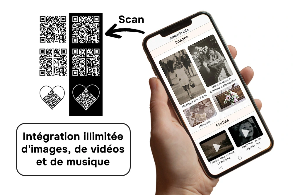 Intégration illimitée d'images, de vidéos et de musique dans la page de commémoration